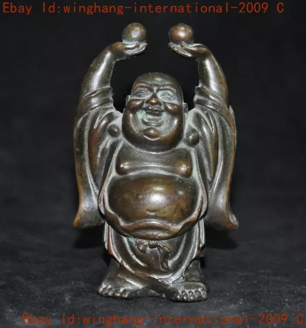 old China Buddhism bronze Feng Shui Lucky wealth Maitreya Buddha Buddha statue