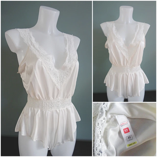 Tuta orsacchiotto vintage anni '80 San Michele avorio corpo in raso pizzo donna 34" busto