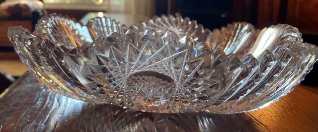 Antique American Brilliant Period ABP Cut Crystal Glass Sawtooth Bowl 8" 2