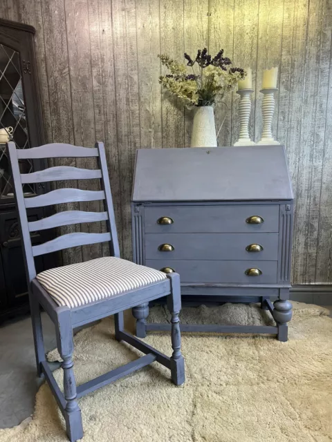 Vintage Shabby Chic Hand Painted Writing Bureau Desk & Chair Annie Sloan