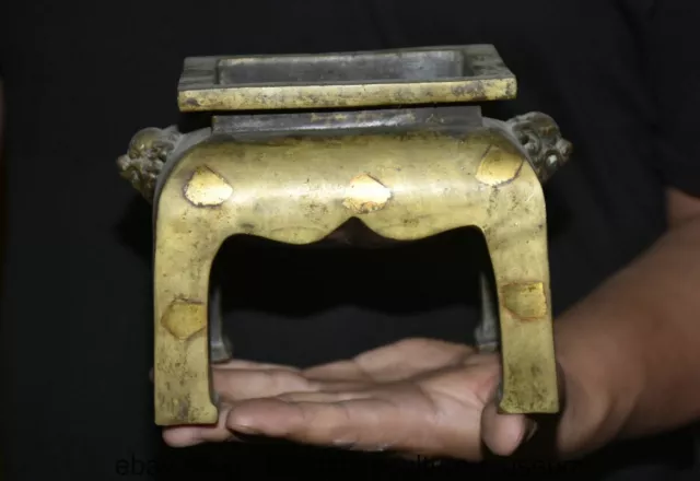7.2 " Marked Old Chinese Copper Dynasty Lion Ear incense burner censer Ding