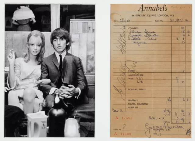 GEORGE HARRISON / THE BEATLES - Signed 'Annabel's' Invoice 1964 - preprint