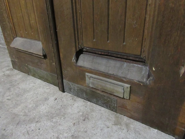 ~ Antique Gothic Oak Double Entrance French Doors With Stained Glass ~ 55 X 84 3