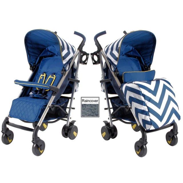 New My Babiie Blue Chevron Mb51 Pushchair Compact Stroller With Raincover