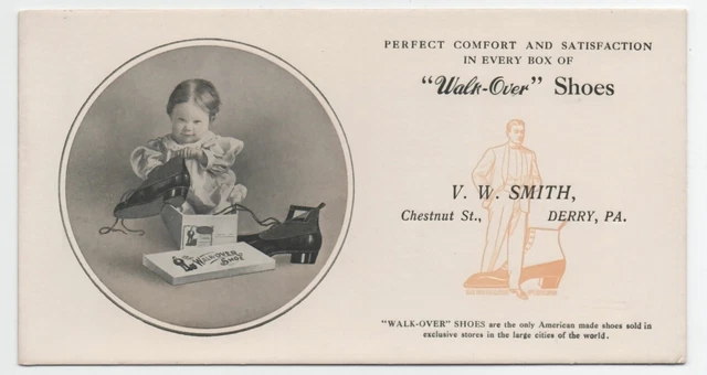 c1910 Blotter Walk-Over Shoes Derry PA V. W. Smith Adv Baby Opens Shoe Box