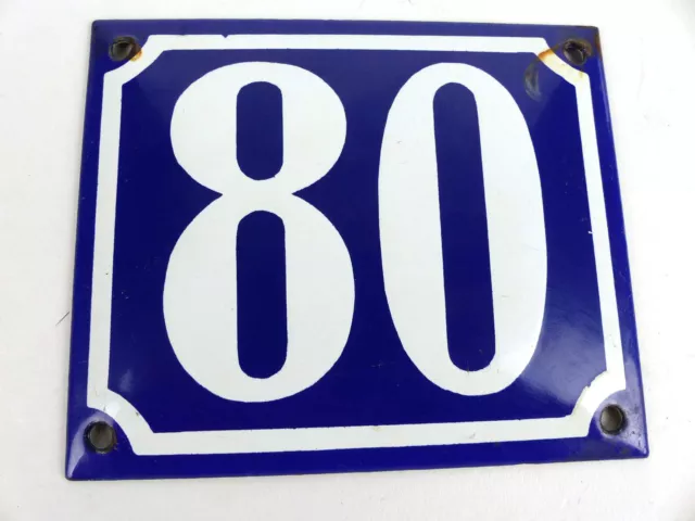 altes Email Hausnummer Schild Nr. 80 Emailschild gewölbt 12 x 10 cm in blau