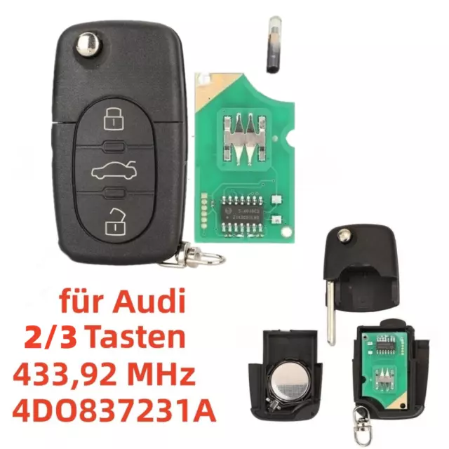 Fernbedienung Funk Schlüssel 433MHz für Audi A3 6 8 ID48 3 Tasten 4DO837231A