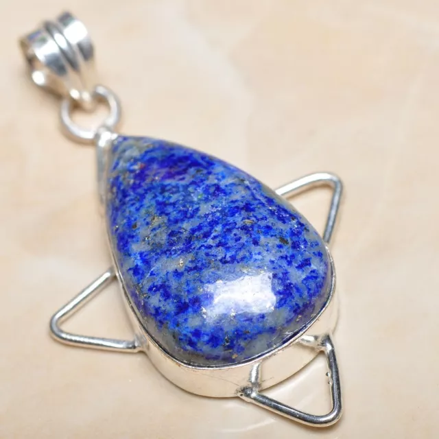 Handmade Blue Pyrite Lapis Lazuli Jasper 925 Sterling Silver 2" Pendant #P02304