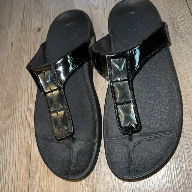 FitFlop Women's Size 9 US Black GemStone Thong Sandals Flip Flop Slides Shoes