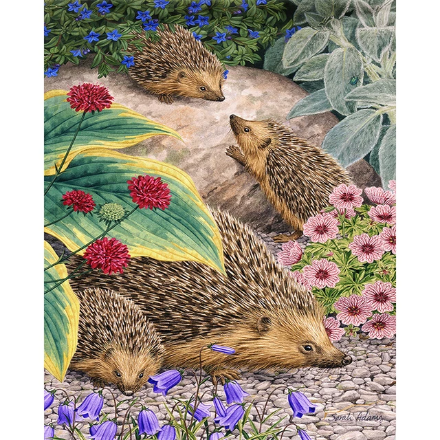 Hedgehog Family Oil Paint By Number Kit DIY Acrylic Painting on Canvas Frameless