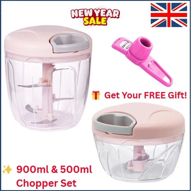 MANUAL FOOD CHOPPER Set Pull Cord Vegetable Cutter 900ml & 500ml plus ...