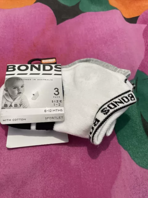 Bonds Baby Sportlet Socks 6-12m 3pk (1-2 Shoe Size)  Freepost Acc487