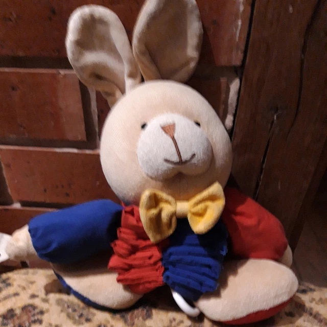 Doudou peluche Lapin Ikea Musical  bleu rouge beige tbe