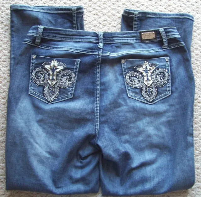 Womens Earl Jeans Sz 8 Slim Boot Embellished Back Pockets Blue Denim Stretch