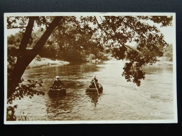 Wales THE CORACLE FISHER MEN c1947 RP Postcard by Valentine PM Cardigen