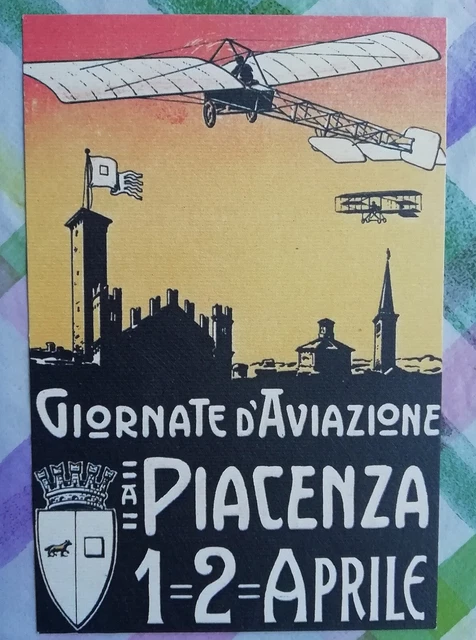 Primi Voli Antico Manifesto Su Cartolina Piacenza Giornate Di Aviazione