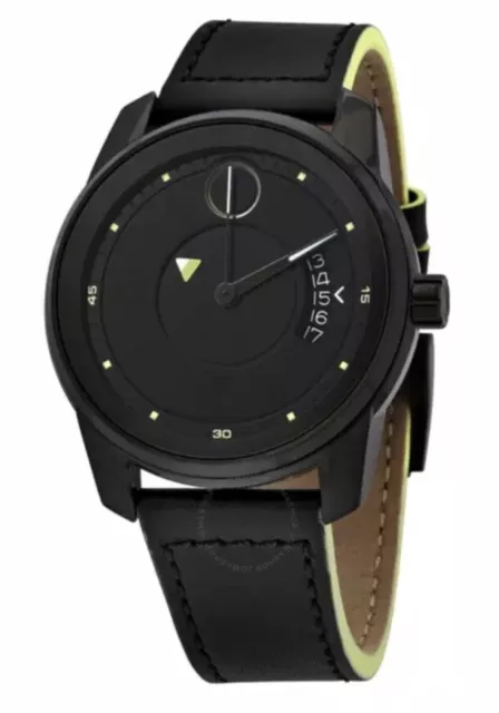 Brand New Movado Bold Men’s Verso Black Dial Black Leather Strap Watch 3600696