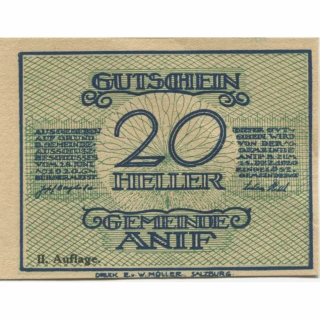 [#282474] Banknote, Austria, Anif, 20 Heller, Eglise 1920-12-15, UNC, Mehl:F