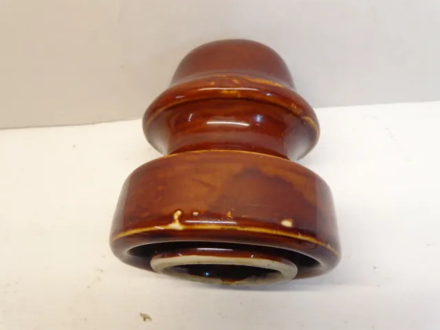 Vintage LAPP 1928 Brown Glazed Porcelain Wire Insulator Mushroom 2