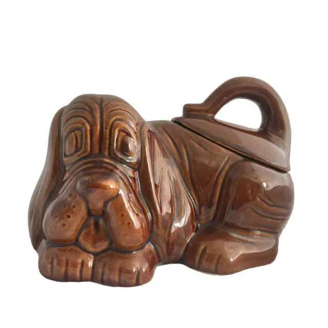 Vintage brown hound dog puppy Basset cookie jar With Lid ceramic. Super Cute!