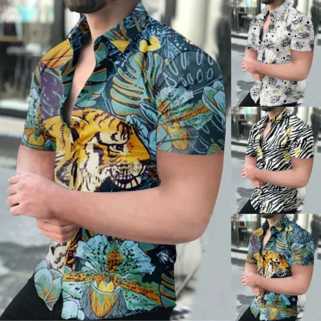 Men's Spring And Summer Printed Casual Lapel Large Size Beach Holiday  Short