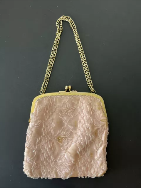 Vintage Beaded White/Gold Clutch Purse