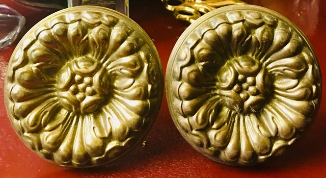 Vintage Marked Germany Bronze Tiebacks Curtain Hooks Rosettes 3 1/2" Diameter