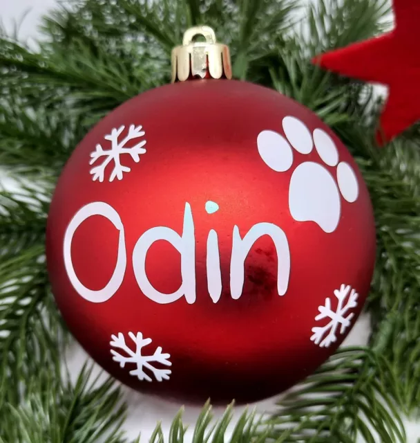 Aufkleber Weihnachtskugel  Christbaumkugel mit Name & Pfote Hund Katze Haustier
