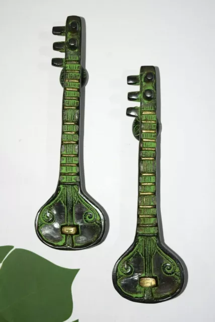 10'' Inches Veena Handles Brass Sitar Shape Door Pull Terrace Main door Set HK69 2