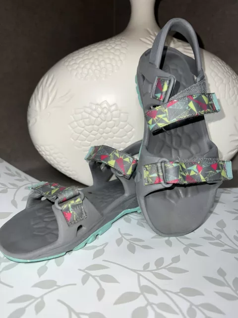 Merrell Sandals Girls Size 1 Grey Geometric With Aqua Hydro Drift Big Kid