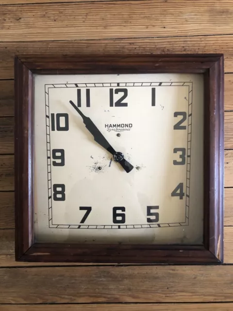 1930s Hammond Synchronous Station Wall Clock 15” Wood Cabinet Parts Repair