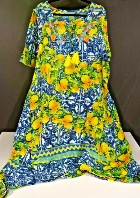 ANCIENNE SARTORIA 2022 Citrons Citrons Mumu/Robe/Caftan Belle Neuf Avec ...