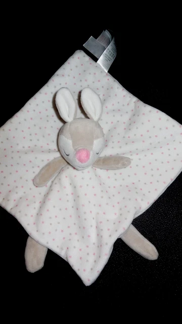 Doudou plat faon biche beige blanc étoiles rose OBAIBI - état neuf -