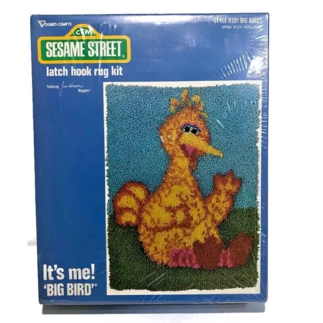 ¡NUEVO! Kit de alfombras de gancho con pestillo Vogart Crafts 1979 Sesame Street BIG BIRD 18x24 de colección 9301