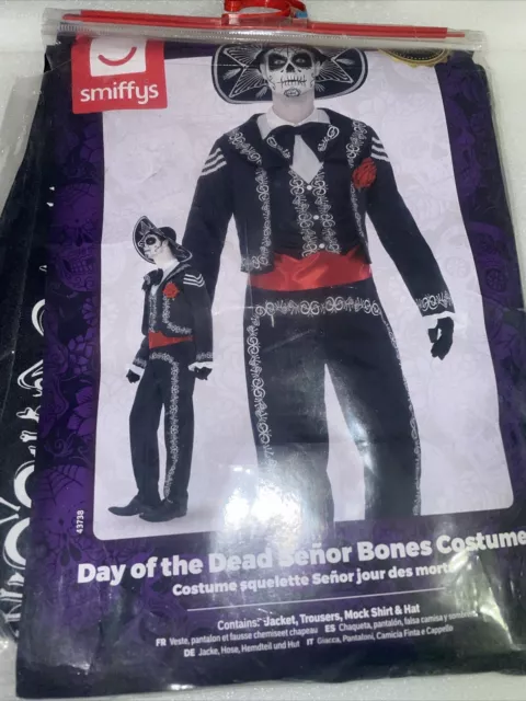 Costume adulto Senor Bones giorno dei morti uomo abito elegante abito Halloween L