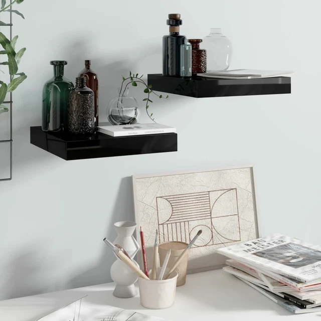 Scaffali a Parete 2 pz Nero Lucido 23x23,5x3,8  in MDF H4D1
