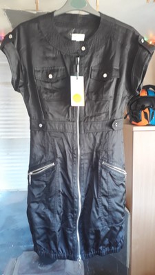 Karen Millen DD052 Military Satin Shirt Black Zip Dress Size 10/38 NWT