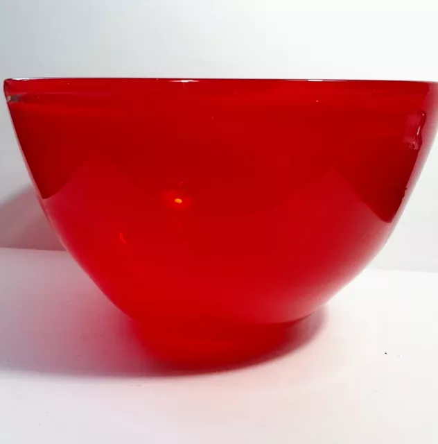 Studio Art Glass Red Hand Blown Contemporary Bowl Fruit Mantle Display  Bowl U22