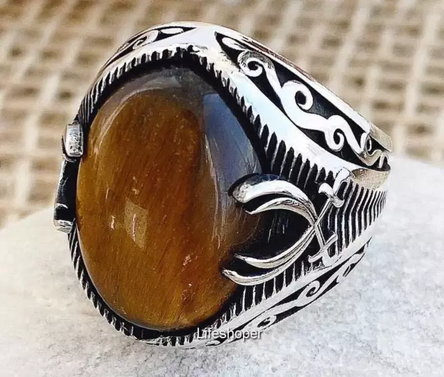 Mens Handmade Ring, Turkish Handmade Silver Men Ring, Ottoman Mens Ring, Tiger