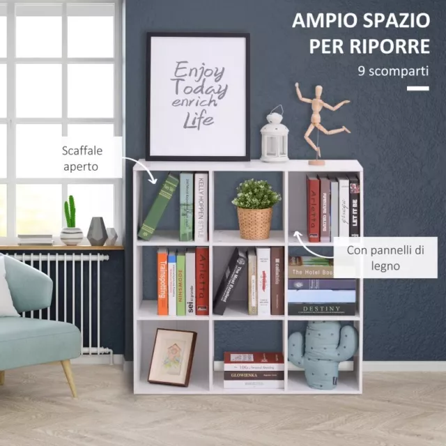 Libreria Bianca per Casa e Ufficio, Scaffale dal Design Moderno con 9 Scomparti