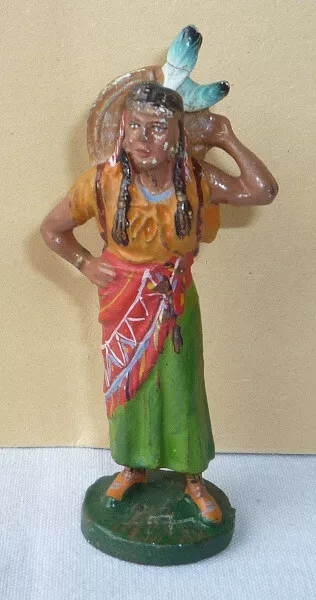 Wildwest - Figur aus Masse : Indianerin stehend mit Kind von ELASTOLIN