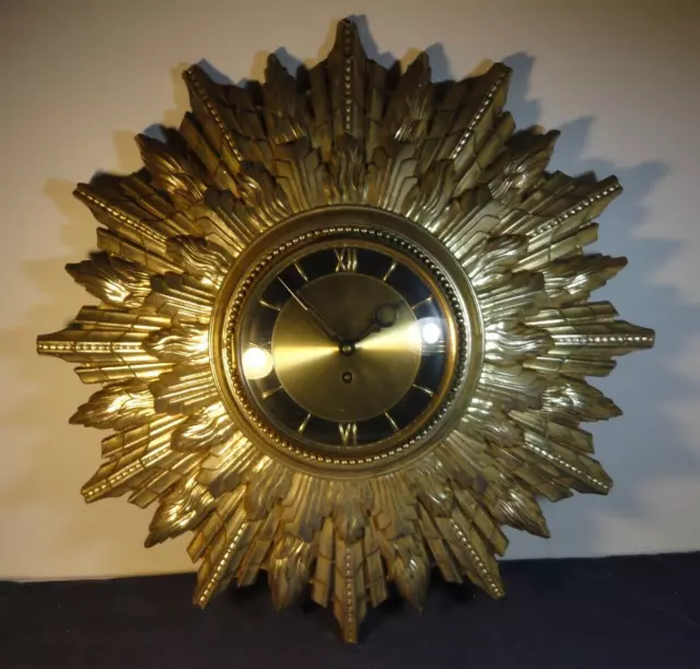 Gold Atomic Starburst Wall Clock - Mid Century Modern - Art Deco style Syroco NR