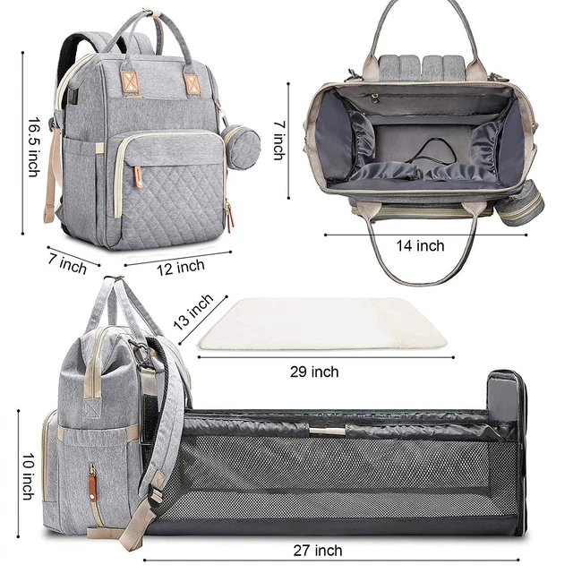 Multi-Functional Baby Diaper Bag Backpack with Bassinet Changing Station Crib 6