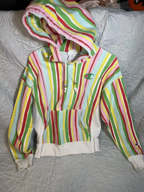 Champion X Susan Alexandra Striped Watermelon Reverse Weave Hoodie Size Large L