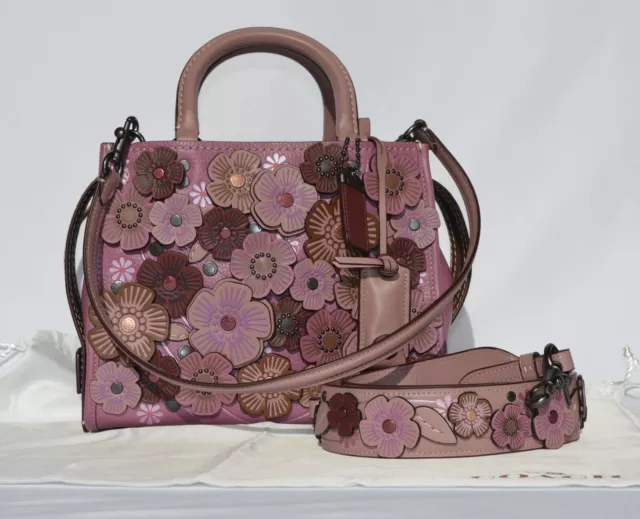 Coach, Bags, Coach Rogue 25 With Crystals Tooled Tea Rose
