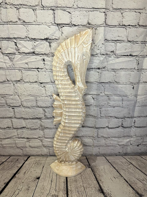 60 cm weiß bemalt Holz Seepferdchen hohe Statue Holz modern handgeschnitzt bemalt