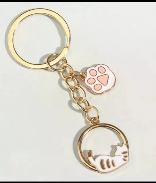 1pc Cartoon Cat & Paw Keychain Cute Animal Key Ring Purse Handbag Car Charm...