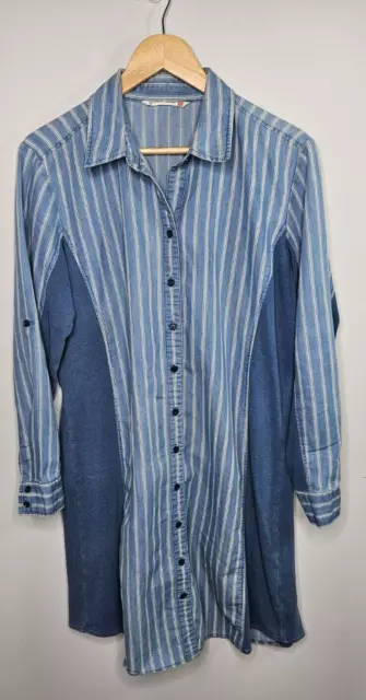 Given Kale Denim Shirt Dress Size XL Blue Chambray Striped Button Up Long Sleeve