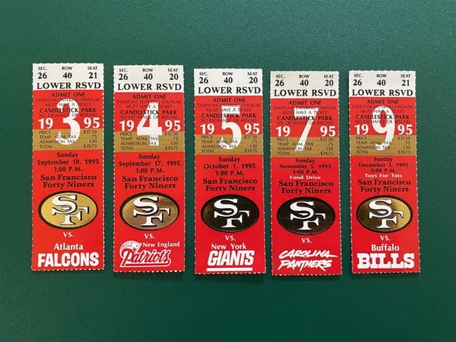 1995 San Francisco 49ers Ticket Stub Lot Jerry Rice Steve Young Jim Kelly