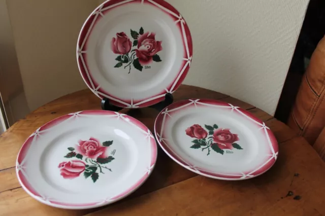 3 assiettes à dessert-Digoin Sarreguemines-modèle CIBON- vintage - en bon état